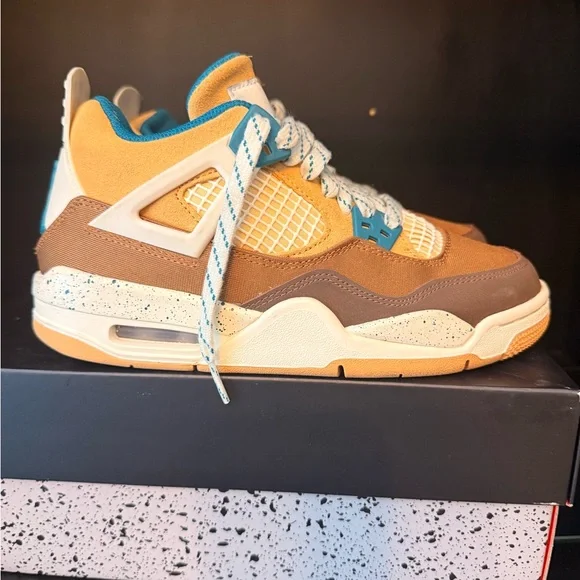 Like new, Air Jordan Retro 4 Sneakers in Brown and Tan, Size 4.5Y - Picture 6 of 8